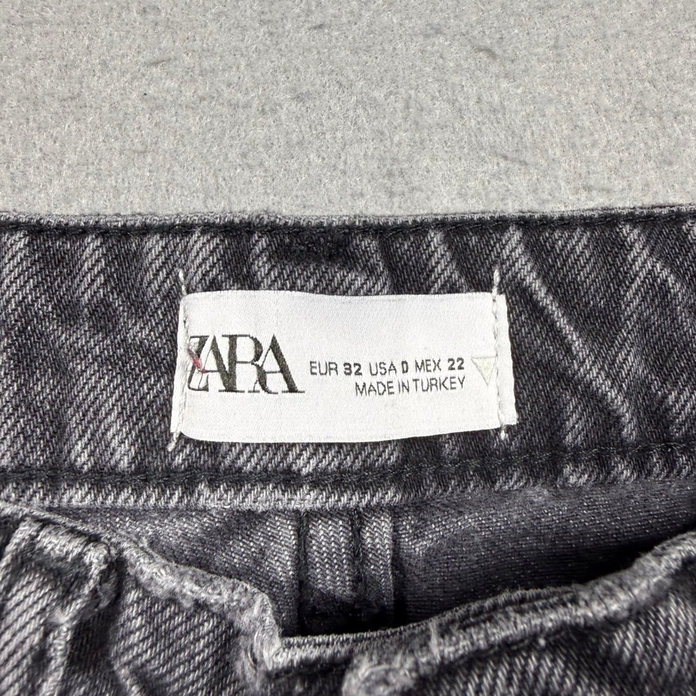 Zara High Waisted Wide Leg Jeans Faded Black Denim Womens Size 0 US 25 Waist - Picture 9 of 9
